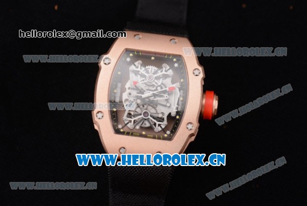 Richard Mille RM 27-01 Tourbillon Rafael Nadal Miyota 9015 Automatic Rose Gold Case with Skeleton Dial Dot Markers and Black Nylon Strap - Click Image to Close